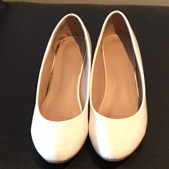 White Patent, Low Heel Round Toe Wedge Pump - Picture 2 of 6